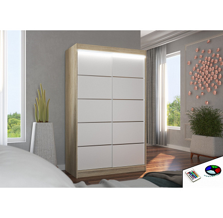 Posuvná skříň s LED osvětlením BENISSO 120 Sonoma+Bílá
