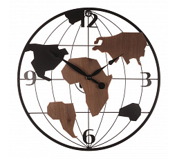 Hodiny nástěnné - pr. 40 cm, kov a MDF, motiv světadílů