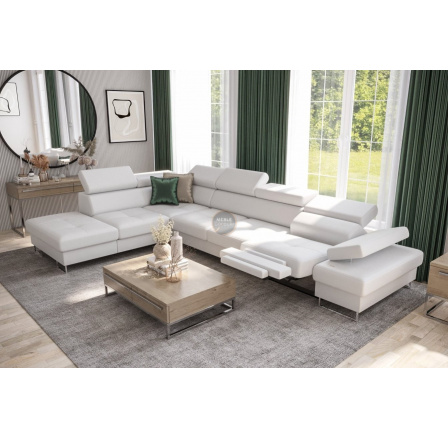 Rohová sedací souprava GALAXY , relax s funkcí spaní 225X350 cm - bílá eko kůže, levá