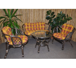 Ratanová sedací souprava Bahama velká hnědá, polstr okrový