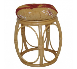 Ratanová taburetka široká medová polstr vínový motiv