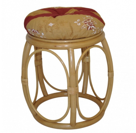 Ratanová taburetka široká medová polstr vínový motiv