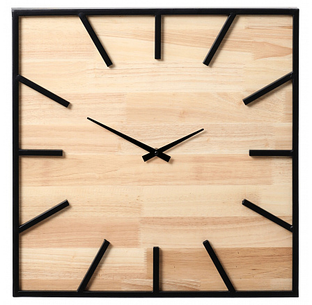 Hodiny nástěnné - čtvercové, z kovu a kaučukovníkového dřeva