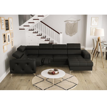 Rohová sedací souprava ORION MAX III , relax s funkcí spaní 165x320x190 přírodní kůže - černá kůže, levá