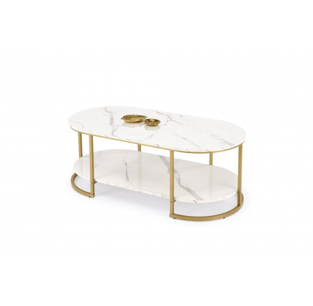 Konferenční stůl KALUA, Efekt bílého mramoru/Zlatá