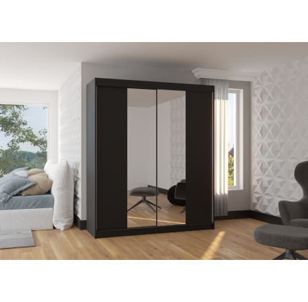 Šatní skříň s posuvnými dveřmi a zrcadlem BALANCE 180 Černá+Černá