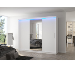 Posuvná skříň se zrcadlem a LED osvětlením DENIS 250 Bílá+Bílá