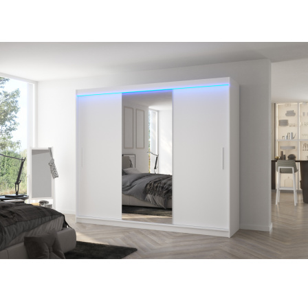 Posuvná skříň se zrcadlem a LED osvětlením DENIS 250 Bílá+Bílá