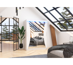 Posuvná skříň se zrcadlem a LED osvětlením MAX 150 Bílá+Bílá
