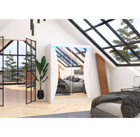 Posuvná skříň se zrcadlem a LED osvětlením MAX 150 Bílá+Bílá