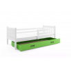 Dětská postel CARINO 90x200 cm se šuplíkem, bez matrace, Bílá/Zelená