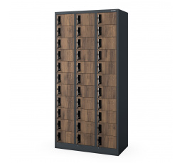 Plechová uzamykatelná šatní skříňka OLIVER, 900 x 1850 x 450 mm, Eco Design: antracitová/ořech