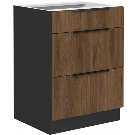 Dolní skřínka MONZA - 60 D 3S BB, Černá mat/Ořech