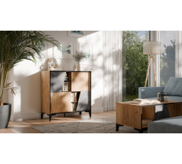 Regál OVO 4D, beton tmavý/ old dub