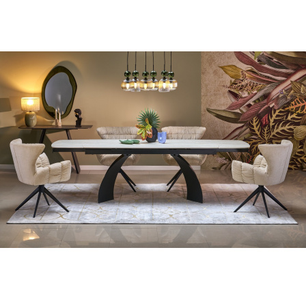 VITRUS rozkládací stůl, deska - světlý travertin, nohy - černé (2p=1ks)