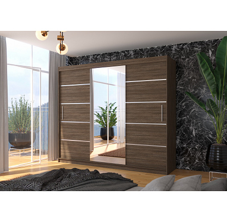 Šatní skříň s posuvnými dveřmi a zrcadlem SALTO 250 Choco+Choco