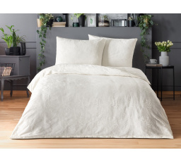 Saténový povlak na polštář se žakárovým vzorem listy smetanové 50x50