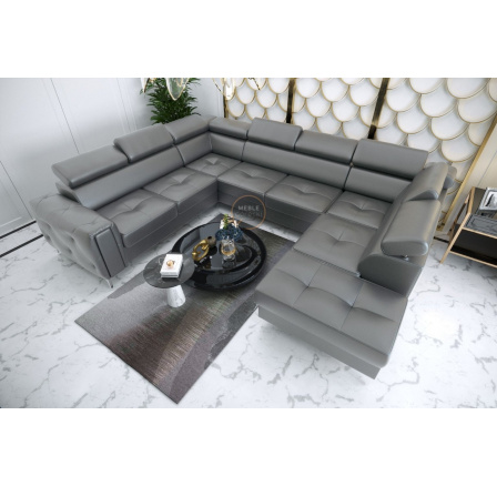 Rohová sedací souprava ORION MAX I s funkcí spaní 225X350X255 cm přírodní kůže - Šedá kůže, Levá strana