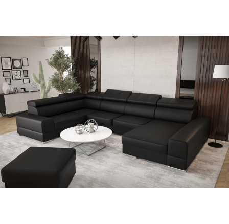 Rohová sedací souprava ROYAL MAX II průměr 230x375x185 - černá eko kůže , levá