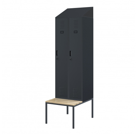 Šatní skříňka s lavičkou a stříškou KACPER II PRO, 600 x 2295 x 850 mm, antracitová