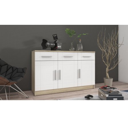 Komoda Parker 3D3S, dub sonoma/bílá