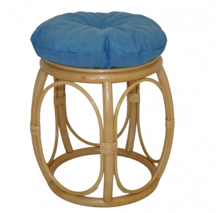 Ratanová taburetka široká medová polstr tyrkysový melír Ratanová taburetka široká medová polstr tyrkysový melír