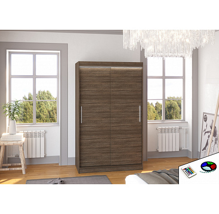 Posuvná skříň s LED osvětlením COLLIN 120 Choco+Choco Posuvná skříň s LED osvětlením COLLIN 120 Choco+Choco