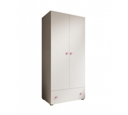 Skříň Emily s otočnými dveřmi a úchyty ve tvaru srdce růžová Bílá+Bílá