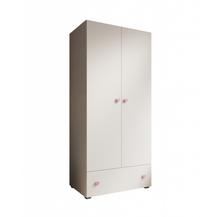 Skříň Emily s otočnými dveřmi a úchyty ve tvaru srdce růžová Bílá+Bílá