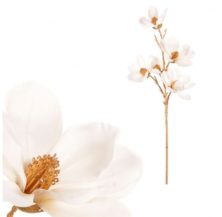 Magnolie - umělá řezaná, zlatý střed, bílá