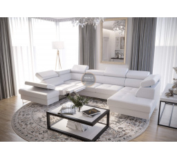 Rohová sedací souprava GALAXY MAX II , relax s funkcí spaní 215x350x170 - Eko kůže bílá, levá