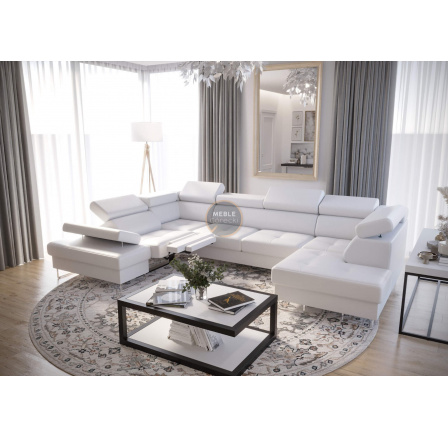 Rohová sedací souprava GALAXY MAX II , relax s funkcí spaní 215x350x170 - Eko kůže bílá, levá
