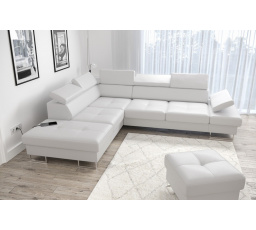 Rohová sedací souprava GALAXY s funkcí spaní 225x280 přírodní kůže - Levá strana, Smetanová kůže