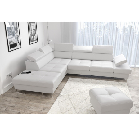 Rohová sedací souprava GALAXY s funkcí spaní 225x280 přírodní kůže - Levá strana, Smetanová kůže