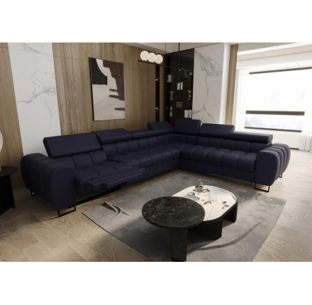 Rohová sedací souprava ASPEN MAX , relax přírodní kůže průměr 30x260 cm - Modrá kůže, pravá