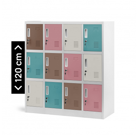 Kovová skříňka do šatny a školky OLA, 1090 x 1200 x 450 mm, šedo-pastelová