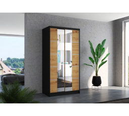 Šatní skříň s posuvnými dveřmi a zrcadlem KSAWER 100 Black+Artisan