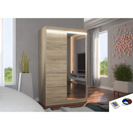 Posuvná skříň se zrcadlem a LED osvětlením NICEA 120 Sonoma+Sonoma