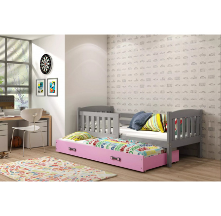 Dětská postel KUBUS s přistýlkou 90x200 cm, bez matrace, Grafit/Růžová Dětská postel KUBUS s přistýlkou 90x200 cm, bez matrace, Grafit/Růžová