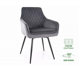 Jídelní židle pružinová - otočná MARLO VELVET, Šedý Bluvel 14/Černá