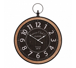 Hodiny nástěnné - pr. 58 cm, kov a dřevo, styl kapesních hodinek