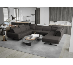 Rohová Kožená sedací souprava FIORE MAX I 220x350x265 cm - tmavě šedá, levá