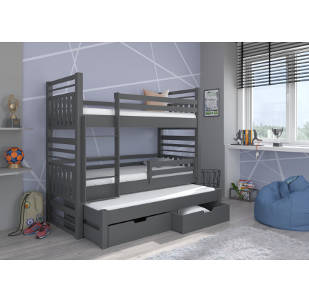 Třílůžková patrová postel HIPPO 200x90 Šedá