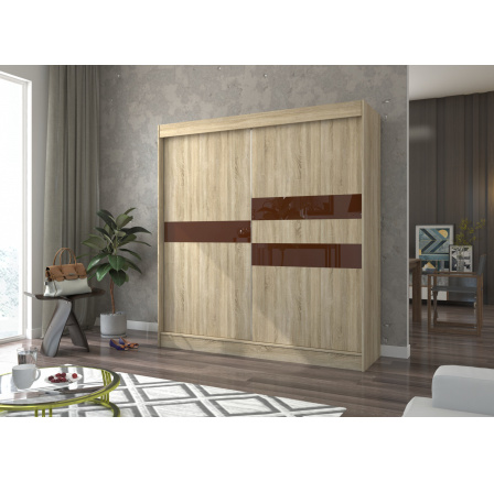 Posuvná skříň s lacobelem BATIA 200 Sonoma+Choco Lacobel