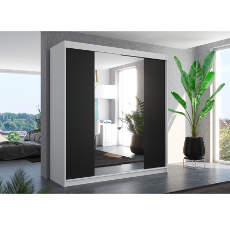 Posuvná skříň se zrcadlem PERQS 200 Bílá+Černá