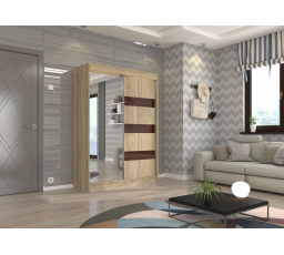 Posuvná skříň se zrcadlem a lacobelem TOURA 150 Sonoma+Choco Lacobel