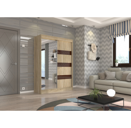 Posuvná skříň se zrcadlem a lacobelem TOURA 150 Sonoma+Choco Lacobel