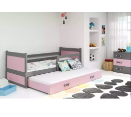 Dětská postel RICO Grafit/Růžová, s přistýlkou 90x200 cm, bez matrace