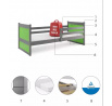 Dětská postel RICO 90x200 cm, bez matrace, Grafit/Zelená