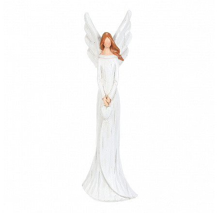 Anděl - figurka z polyresinu, imitace dřeva, vel. S, bílý
